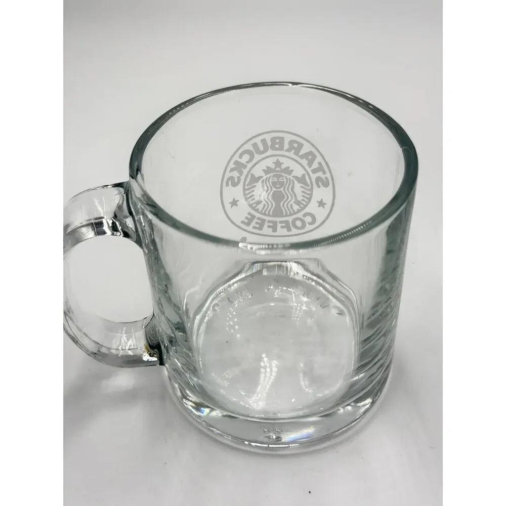 2005 Starbucks Clear Glass Etched Mermaid Light Grey Logo 12oz Coffee Mug Cup